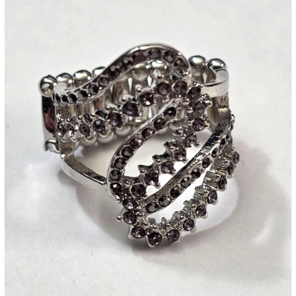 New Silver Tone Adjustable Stretch‎ Ring Dark Rhinestones Vampy Romantic Gothic